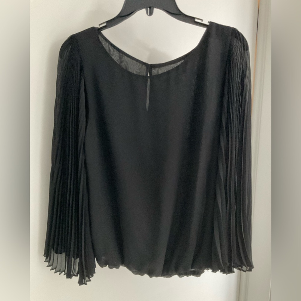 Black Pleated Long Sleeve Blouse